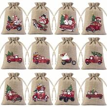 Christmas Linen Gift Bag Set, Santa Drawstring Bag, Suitable For Storing Holiday Party Gifts And Jewelry, Ideal For Christmas And New Year Party Supplies
