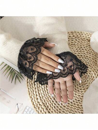 1 对优雅蕾丝边装饰臂套秋季配饰