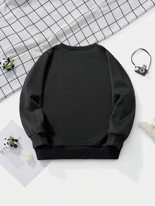Sudadera de manga larga para niños pequeños, top versátil de unicolor que combina con todo, estilo de moda para otoño/invierno - Negro - Ver 2