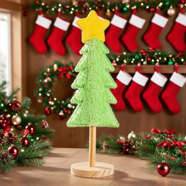 1pc Christmas Tree Figurine Decor Yellow Star Christmas Tree Tabletop Decor For Holiday Home Standing Home Decor Christmas Decorations Room Decor Winter