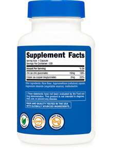 Nutricost Zinc + Copper Capsules (120 Servings)(15MG Zinc + 2MG Copper Per Serving) - Non GMO, Vegetarian | Zinc Supplement, Copper Supplement, Mineral Support, Non-GMO, Vegetarian, Premium Quality, Vitamins Supplements - 其他 - 查看 5