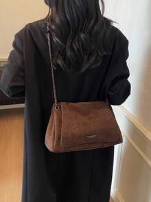 高端復古女款秋冬百搭鏈條單肩包 大容量斜挎托特包 適合上班通勤 - 咖啡 - 查看 3