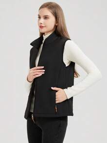 1 chiếc áo khoác thể thao ngoài trời dành cho nữ, áo vest thường ngày, áo vest vải chống thấm nước, áo vest mềm mại, áo vest tôn dáng cho nữ, lót giữ nhiệt và dày dặn, mùa thu/đông, màu đen nỉ. - màu đen - Xem 8