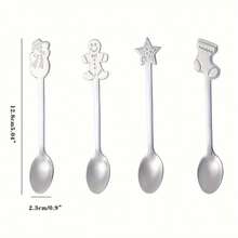 4pcs Christmas Series Mini Coffee Spoons, Dessert Spoons, Dishwasher , Suitable For Kitchen, Restaurant - [silver] - View 5