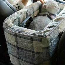 Gorsmoon Pet Car Kennel Seat With Non-Slip Central Console Access - Heavy-Duty Fabric Construction, Contoured Foam Bed & Side Grips - Front Seat Organizer For Small Dogs, Cats - Vehicle Safety & Comfort Travel Carrier, Dog Car Seat, Secure Side Grips