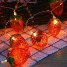 1pc 10/20Led 1.5/3/M Strawberry Shaped String Light For Children's Room Decoration, Fairy Tale Themed Room Decor, Birthday Parties, Weddings, Party Supplies, Gift, 4 Seasons Available