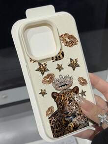 1件装极简豹纹皇冠、豹纹、星星、嘴唇图案软壳保护套，防滑，兼容苹果及其他品牌手机，防水防震防摔防刮。 - 彩色 - 查看 3