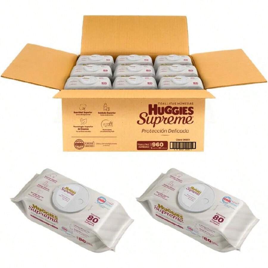 Toallitas para bebés, 960 piezas por caja (12 paquetes, cada paquete contiene 80 piezas) - Toallitas húmedas - Ver 1