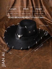 1 chiếc Mũ cao bồi da PU trơn màu Unisex, mũ vành rộng chống nắng họa tiết bò đực kim loại 3D độc đáo, phong cách Cyberpunk cổ điển mới thời trang, dây đeo có thể điều chỉnh, thích hợp cho các bữa tiệc, sự kiện theo chủ đề phương Tây, tụ họp, hóa trang, tốt nghiệp, hóa trang, lễ hội, sinh nhật, lễ hội âm nhạc, hoạt động ngoài trời - đầu bò - Xem 5