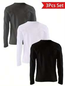3pcs/Set Men's Casual Letter Print Long Sleeve T-Shirts - Multicolor - View 2