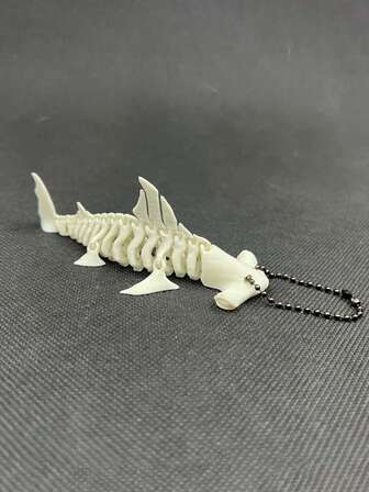 3d Printed Shark Skeleton Keychain With Bead Chain Bag Charm – Flexible Joints, White Plastic Bag Charm, Or Any Occasion Gift | Exquisite Design | Intricate Craftsmanship, Halloween And Christmas Accessories, Holiday Decorations, Party Favors, Intricate Details, Fashion Accessories, Handmade Style, Durable Plastic, Decorative Pendant, Flexible Joints, Collector'S Choice, Ideal Gift