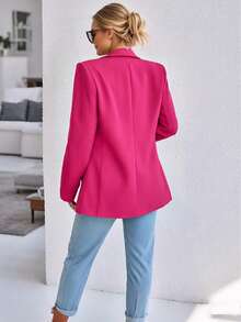 Open Front Blazer Jacket For Women,Long Sleeve Business Casual Jacket,Notched Lapel And Pocket Details,Feminine Pink Jacket For Workwear,Business,Casual,Daily - 玫紅色 - 查看 4