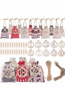 Bolsa calendario de llegada navideña, calendario de cuenta regresiva de 24 días, bolsa de lino grueso, bolsa con cordón, adecuada para que los adultos la decoren como manualidad, decoración del hogar, decoraciones navideñas, decoración de habitación, decoraciones navideñas de invierno, regalos navideños, decoración navideña