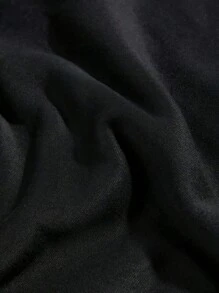 Sudadera casual con bolsillo de unicolor, de manga larga y hombros caídos para mujer - Negro - Ver 3