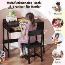 Children's Desk With Chair Set, Children's Desk Set With Drawer, Pinewood Legs, Children's Seating Group, Youth Desk, Student Desk For Children From 3 Years, 85 X 48 X 70 Cm - Black - View 5