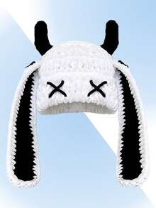 1pc Handmade Crochet Funny Devil Beanie Hat, Unique Street Style Warm Knit Cap For Women & Men, Couples Winter Women