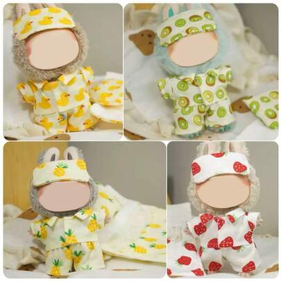 [Clothes Only] New 17cm Plush Doll 1st/2nd/3rd Generation Labobo Sleepwear Replacement, Cute Fruit Print Pajama Party Set For Labubu