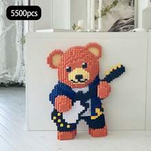 Briques mignonnes de l'ours chanteur principal, ours en pyjama, ours batteur, ours bassiste, ensemble de blocs de construction de la série ours, idéal pour les cadeaux de Noël, Halloween, Thanksgiving, Pâques, Saint-Valentin, anniversaire