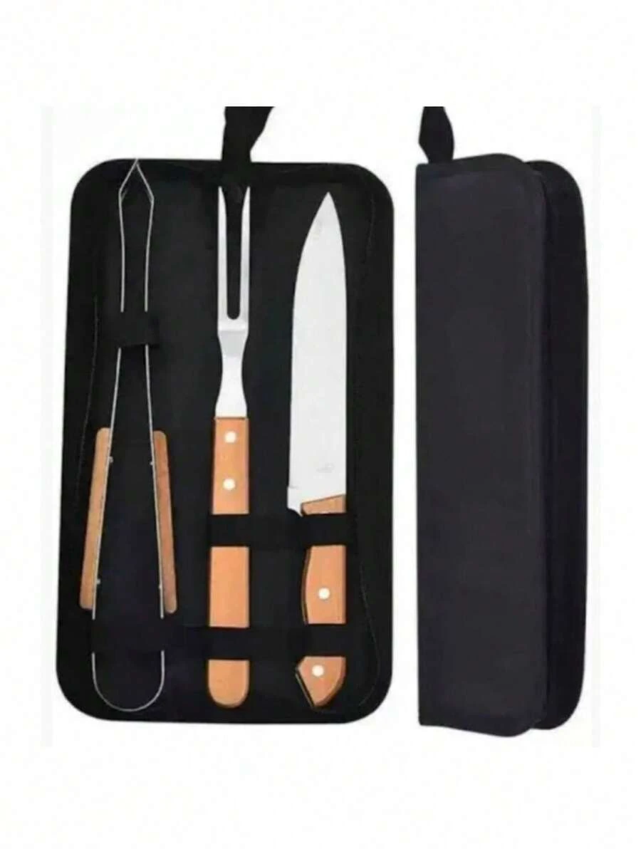 Kit Churrasco 3 Peças No Estojo - Preto - Visão 1