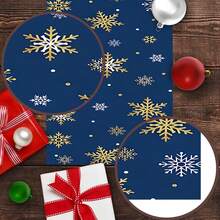 1/25 pièces Chemin de table en lin avec motif de flocons de neige sur fond bleu, convient pour les fêtes, les dîners d'anniversaire, la décoration de la cuisine et de la salle à manger, les meubles et la décoration textile de la maison. C'est un article de décoration polyvalent convenant à toutes les saisons, parfait pour les décorations de fête et de vacances, et également un excellent cadeau pour les parents et les amis.