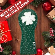 Fresh Green Mesh-Patterned Four-Leaf Clover Wooden Putter Head Cover - Premium Golf Accessory | Ideal For Young Nature-Loving Golfers & Family Players - أخضر - مشاهدة 8