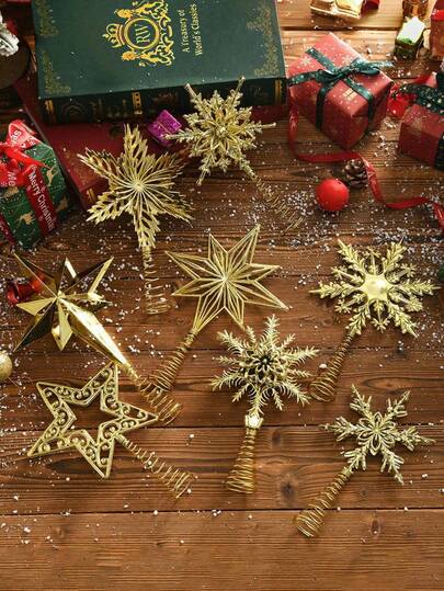 1 peça de decoração para topo de árvore de Natal em formato de estrela, 22 cm (8,66 pol.) Acessórios de decoração de Natal/Estrela de cinco pontas oca para decoração de árvore de Natal, decoração de cenário, decoração de quarto, decoração de casa, decoração de janela, decoração de festa de fim de ano, decoração para casa e festa temática de Natal, decorações de inverno