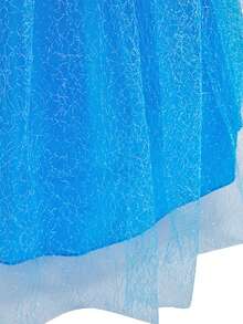 8 peças/Conjunto Vestido Floral de Manga Longa com Tela Azul para Meninas com Acessórios, Fantasia de Brincadeira de Criança, Vestido de Festa de Natal para Meninas - Azul - Visão 7