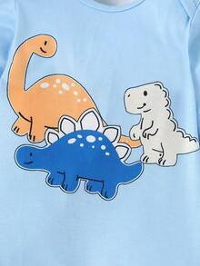 男婴恐龙印花长袖连体衣三件套，条纹设计，基础款，柔软针织涤纶面料，弹力十足，可机洗，休闲日常穿着，春夏秋季皆宜 - 彩色 - 查看 4