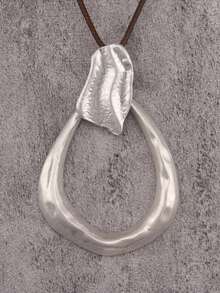 1pc Minimalist Gold & Silver Tone Alloy Bohemian Water Drop Pendant Necklace, Vintage Artistic Beach Style Necklace For Women, Couples, Daily Wear - Wax Rope - View 3