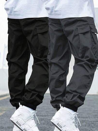 2pcs/Set Tween Boys' Stylish Minimalist Casual Cargo Pants