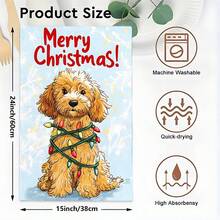 1 set/2 pezzi/100 pezzi Asciugamani da cucina e panni per piatti con motivo di barboncino natalizio con luci, adatti per la decorazione di interni di ristoranti, cucine e bagni, decorazione per feste, regali per festività, come regalo