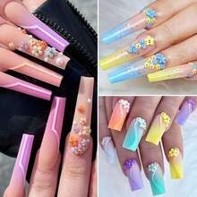 2 盒 24 色亚克力指甲钻石水钻 4000 颗 3D 花朵指甲饰物和宝石、用于指甲设计的彩色花朵饰物、用于美甲的 4 盒指甲水钻、用于指甲彩绘的珍珠指甲饰物金色鱼子酱珠子、指甲蜡铅笔镊子 - 彩色 - 查看 10