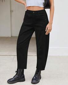 LookbookStore High Waisted Wide Leg Baggy Barrel Jeans Denim Jean Pantshalloween - 純黑色 - 查看 3