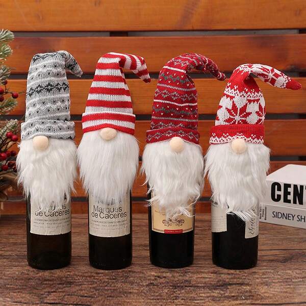 1pc Christmas Decorations: Faceless Doll Wine Bottle Caps, Knitted Forest Old Man Wine Bottle Covers, Restaurant Decorations, Wine Bottle Decoration Covers, Christmas And New Year Festival Party Supplies