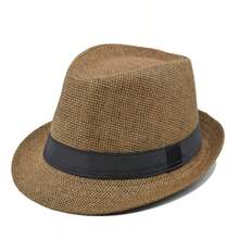 1pc SummerAutumn Breathable Linen Jazz Hat, British Style Casual Gentleman Fedora