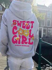 1 قطعة ملابس علوية كاجوال مطبوعة للفتيات المراهقات، بطبقة داخلية دافئة وأكمام طويلة مقاس كبير مع كابوشون، مناسبة للخريف/الشتاء - ملابس علوية أسطورية مُعدة للفتاة المراهقة ذات الأحلام الكبيرة والروح الشجاعة - رمادي - مشاهدة 2