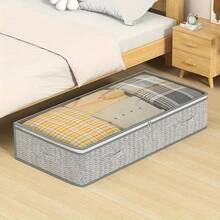Bed Storage Storage Bag, Transparent Window Clothes And Blanket Storage Bag, Large Capacity Foldable Storage Box, Bed Storage Box With Reinforced Handle Storage Basket - Grey - View 6