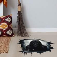 Halloween Wall Decals 2 Sheets Set Spooky Female Ghost PVC Peel And Stick Flat Halloween Wall Stickers - Black - View 4
