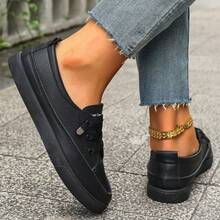 Women Plus Size White Sneakers, Fashion Flat Platform Casual Lace-Up Tennis Shoes, Versatile Student/School Shoes