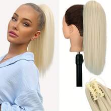 16英寸直发马尾假发片，合成纤维夹式，适合女性日常佩戴 - 彩色 - 查看 16