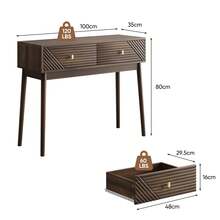 Writing Desk, Mid-Century Modern Console Table With Drawers, Retro Reception Table With Open Shelves, Modern Sofa Table For Living Room, Entryway & Hallway, Walnut - Black - View 2