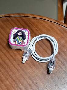 3pcs Set Wave Pattern Protective Case With Girl Graphic, Suitable For 20W UK Apple Fast Charger, Charger Protector Charger Case Phone Accessories