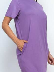 Women's Solid Color Casual Basic Side Pocket Tee Dress For Summer - Quả nho - Xem 5