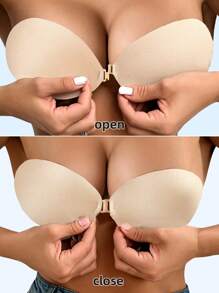 2pairs Invisible Bra Reusable Strapless Front Clasp Invisible Nipple Patches Women Backless Strapless Bra Seamless Self-Adhesive Silicone Nipple Cover Boob Pads Sticker Wedding Dress Lingerie Big Breasts And Small Breasts Are Suitable For No Stuffy Skin And No Curling. - Multicolor - View 2