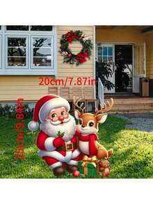 Weihnachtsmann und Rentier Gartenstecker - 2D Acryl flache Tierthemen Gartenkunst, batteriefrei, ideal für Outdoor Weihnachtsdekoration