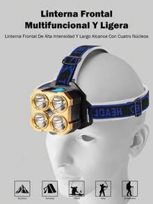 Faro frontal LED recargable de 1500mAh con sensores y luces laterales COB, 5 modos de iluminación, zoom giratorio, carga Type-C, a prueba de agua y lluvia, adecuado para camping al aire libre, pesca, caza, exploración y uso de emergencia - Negro - Ver 3