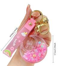 2025 New Creative Cartoon Moon Rabbit Quicksand Keychain Pendant Backpack Pendant Bag Pendant Small Gift Cute Quicksand Pendant Men's And Women's Fashion Keychain Car Keychain Send Family Friends Christmas Holiday Gift Accessories - 粉色 - 查看 2