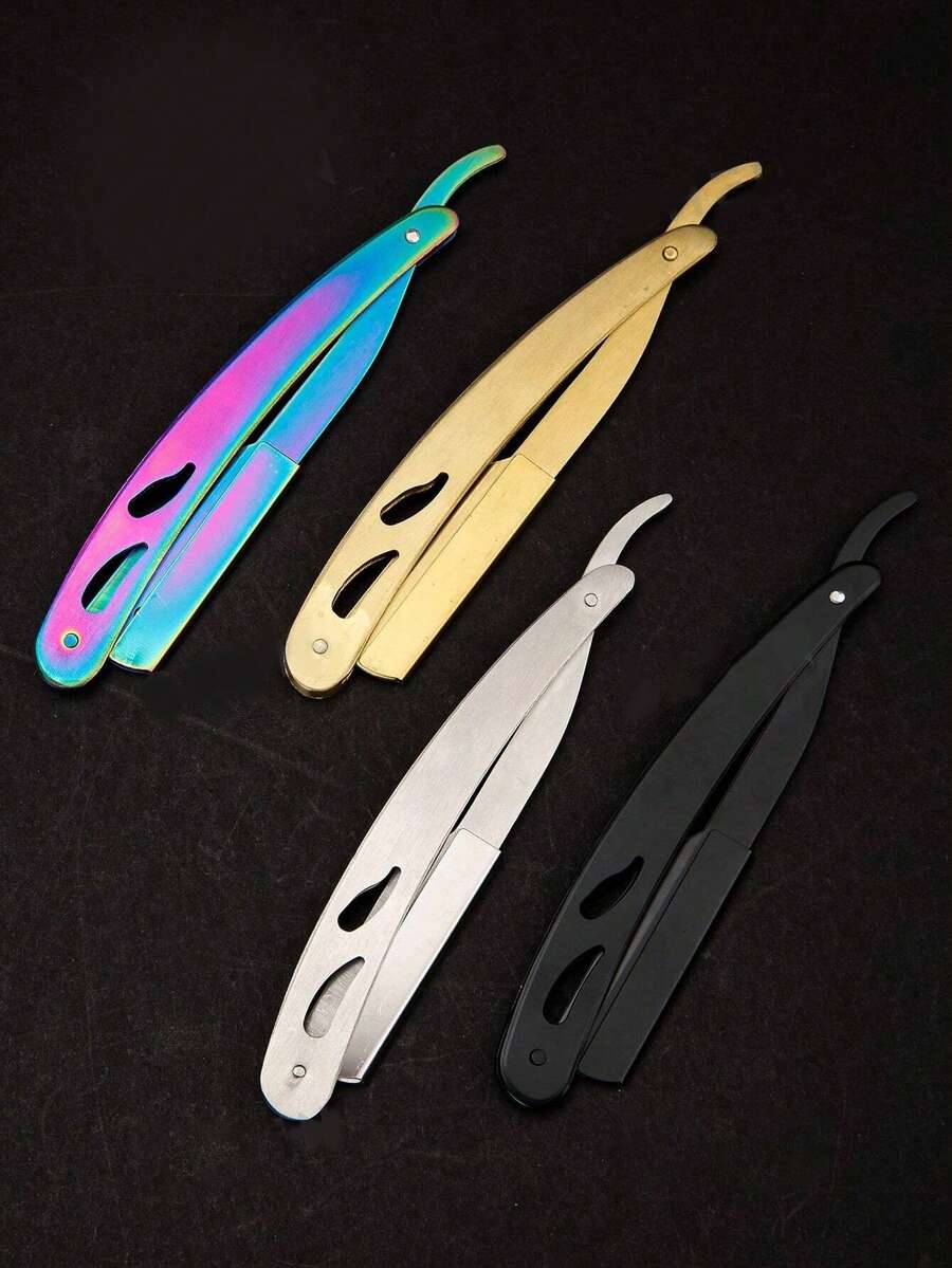 1 pieza Navaja de afeitar plegable, afeitadora manual, arreglo facial para hombres, herramienta de afeitado para barbería, hoja de navaja recta de acero inoxidable, apta para uso en barbería y en el hogar (hojas no incluidas)