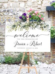 1pc- Customized Green Wedding Welcome Sign, Customized Frameless Canvas Poster - Green Wedding Welcome Sign, Elegant Eucalyptus Wedding Welcome Poster, Printable Plant Wedding Welcome Sign, Customized Green Wedding Welcome Sign Template - Elegant Eucalyptus Wedding Welcome Sign, Rehearsal Sign, Green Decoration,