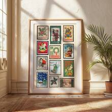 1 pièce Affiche murale vintage sans cadre avec timbre de Noël. Affiche de vacances classique avec des designs de timbres rétro pour la décoration festive de la maison, de la chambre d'étudiant et des cadeaux nostalgiques. Décoration de Noël, décoration d'arbre de Noël, cadeaux, décoration de Thanksgiving, de mariage, de maison, d'automne, d'anniversaire, fournitures de fête, décoration intérieure de fête, décoration d'Halloween, décoration murale, ornements d'Halloween - Multicolore - Voir 2